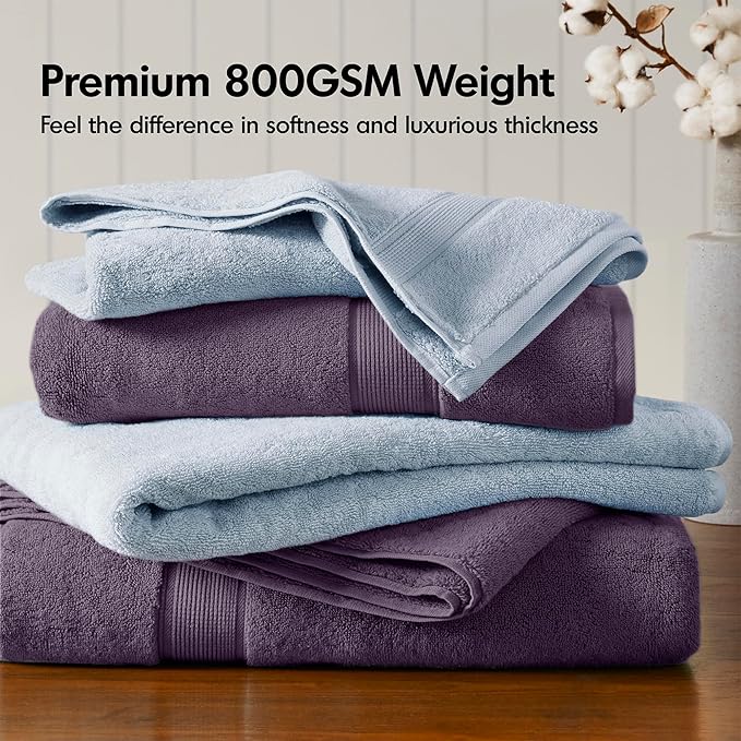 Madison Park 800GSM Bathroom Towel Set of 8 100% Cotton Bath Towel Set for Bathroom Luxurious Highly Absorbent 2 Bath Towels 2 Hand Towels 4 Washcloths Quick Dry Spa Quality Purple