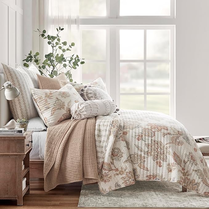 Levtex Home Mills Waffle King/Cal King Quilt Set (106x92in) with 2 Pillow Shams (36x20in) - Blush - Cotton Waffle King Size Quilt Bedding Set - Lightweight, Soft, Pre-Washed
