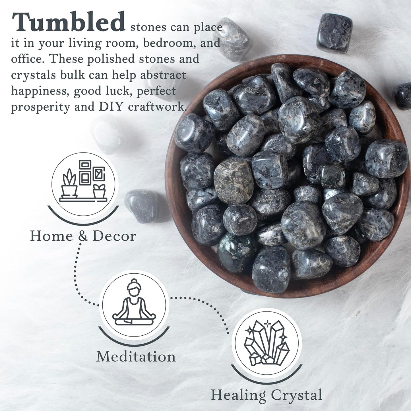 Crocon Stones Set Pocket Crystal Healing Gemstones Tumble Collection Palm Stone Good Luck Charm Gift Craft Home Decor 1 LB… (Larvikite tumble, 1 LB)