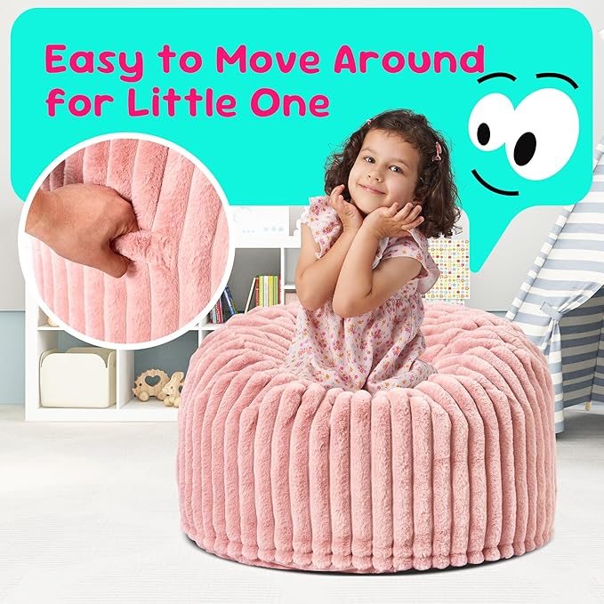Hobestluk Bean Bag Chairs 2.5FT Bean Bag Chair with Memory Foam Filled & Stripe Plush Cover Small Bean Bag Chairs for Playroom, Living Room, Bedroom (Pink)