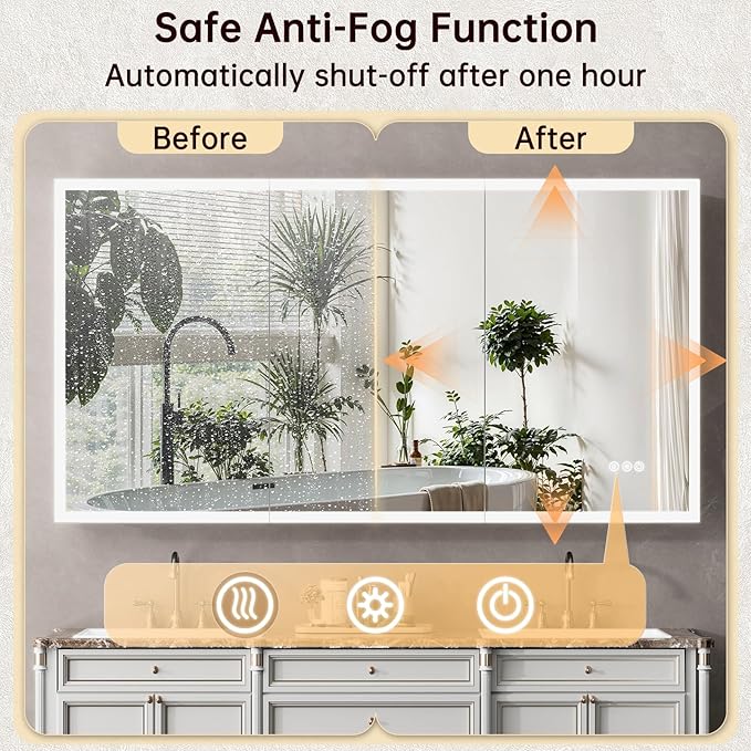 30"x32" Medicine Cabinet Mirror, LED Lighted Medicine Cabinet with Electrical Outlet＆USB, Anti-Fog, 3 Colors Temperature Stepless Dimmable, Aluminum Cabinet for Storage and Mordern Decor