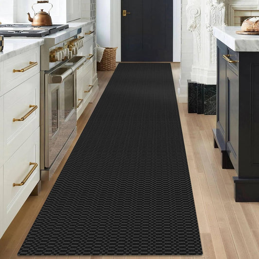 KOZYFLY Washable Runner Rug 3x18 ft Hallway Kitchen Runner Rugs with Rubber Backing Bobo Non Slip Entryway Runner Indoor, Long Carpet Runners for Hall Kitchen Entryway, Black/Grey