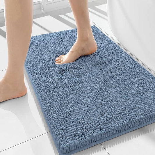 Smiry Luxury Chenille Bathroom Rugs 34x21, Extra Soft and Absorbent Shaggy Bath Mat, Machine Washable, Non-Slip Plush Carpet Runner for Tub, Shower, and Floor, Home Decor Accessories, Grayish Blue
