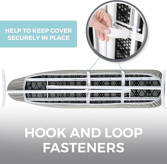 HOME GENIE Ironing Board Cover, Silicone Coating, Full Size Scorch Resistant Padding, Elastic Edge Heavy Duty Iron Pad Covers Standard Boards, Hook and Loop Fastener Strap Extra Thick, Silver