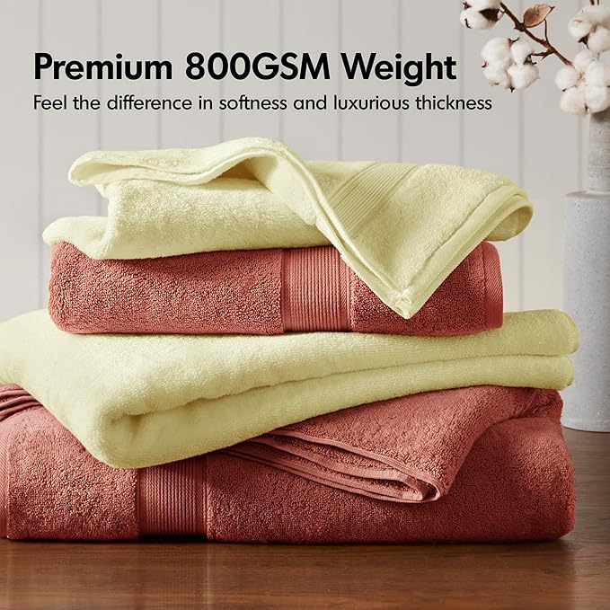 Madison Park 800GSM Bathroom Towel Set of 8 100% Cotton Bath Towel Set for Bathroom Luxurious Highly Absorbent 2 Bath Towels 2 Hand Towels 4 Washcloths Quick Dry Spa Quality Yellow