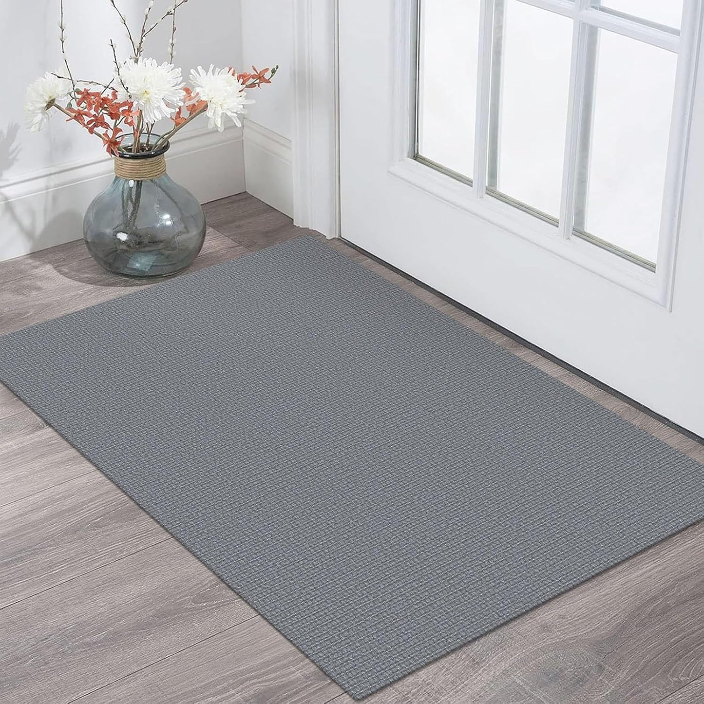 KOZYFLY Washable Area Rug 2x3 Ft Small Entryway Rug Indoor Door Mat Non Slip Front Door Rugs Indoor Braided Cotton Floor Carpet for Front Entrance Bathroom Kitchen Foyer, Grey
