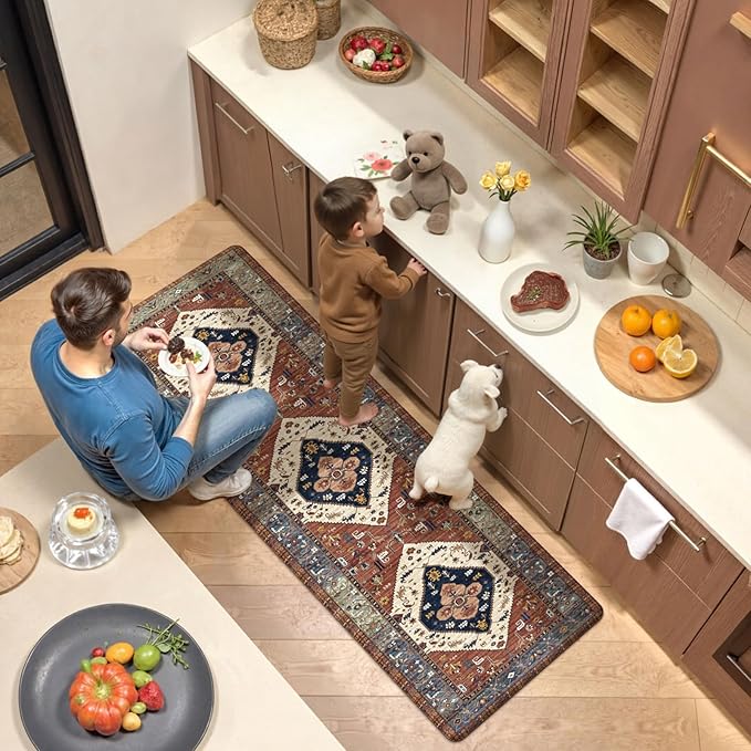 KIMODE Anti Fatigue Mats for Kitchen Floor 24"x71", Red Farmhouse Kitchen Runner Rugs, Cushioned Kitchen Floor Mats Non Skid, Boho Memory Foam Kitchen Mats for Laundry Office Sink Desk