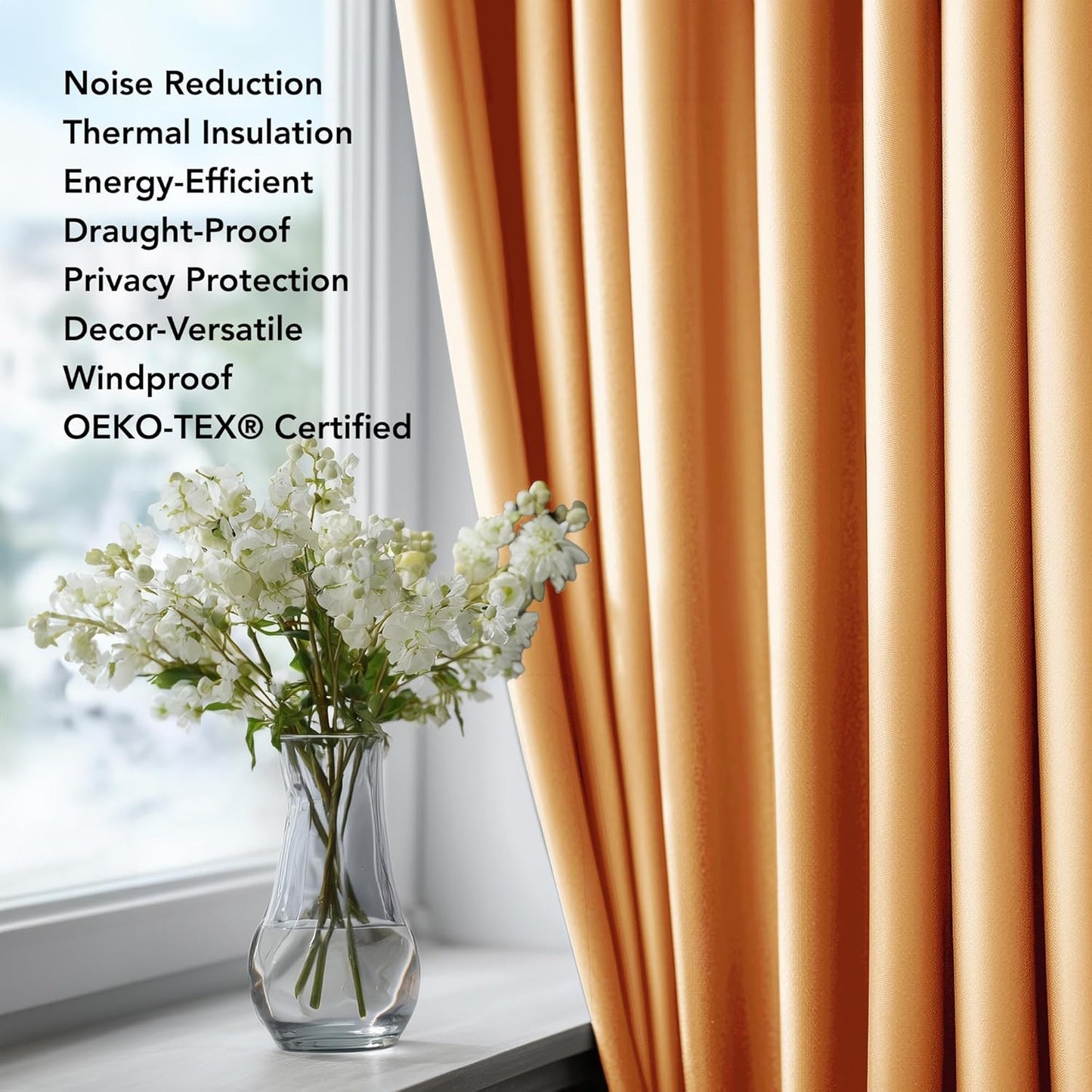 Deconovo Room Darkening Blackout Curtains, Thermal Insulated Noise Reducing Window Drapes for Bedroom, Set of 2, Each 42x95 Inch, Orange Flame