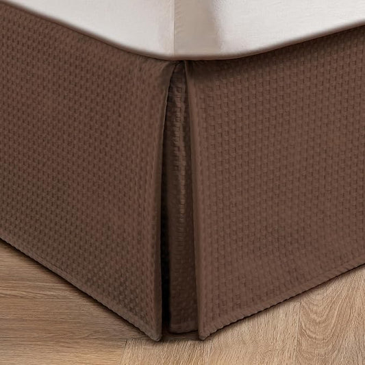 MIYE Pleated Waffle Weave Bed Skirt, Tailored Dust Ruffle 12 Inch Drop Easy Fit, Machine Washable (Brown, Full - 12" Drop)