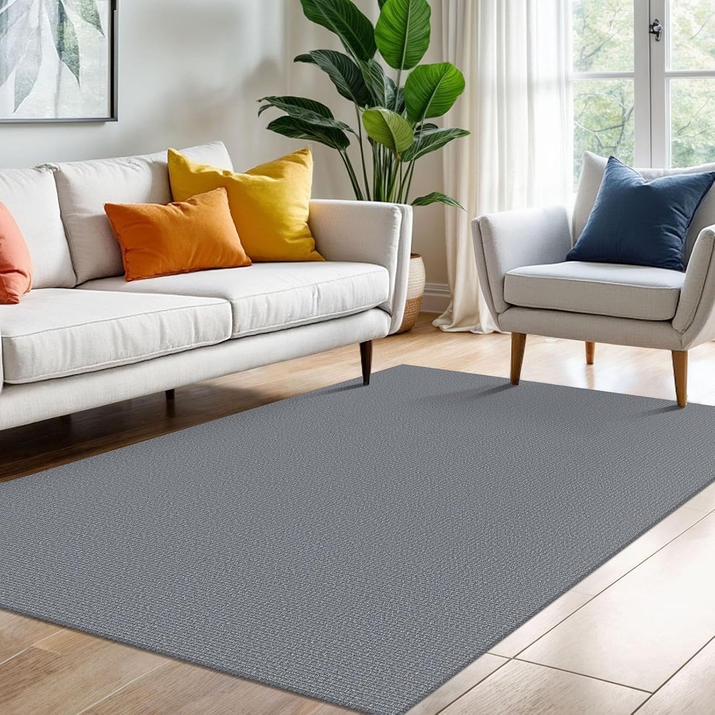 KOZYFLY Washable Area Rug 4x6 Ft Non Slip Rubber Backed Rugs for Entryway Bedroom Throw Rugs Boho Entry Rug, Cotton Braided Floor Carpet for Dining Room Living Room, Grey