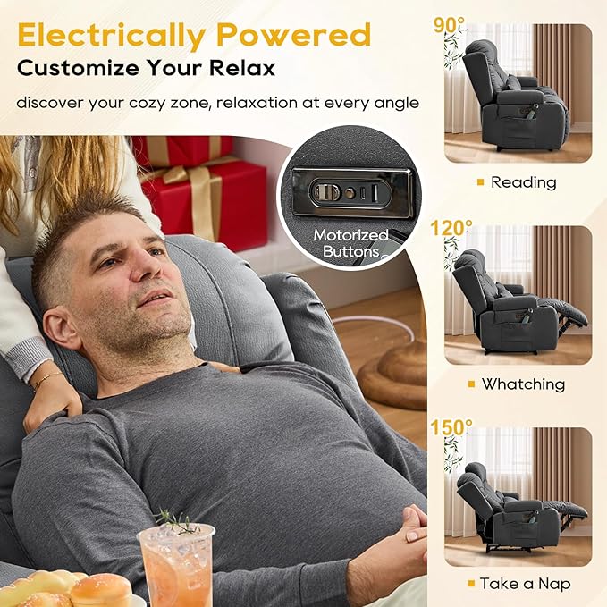 IPKIG 54" Power Reclining Loveseat Sofa, Electric Home Theater Seating with 4 Colors Ambient Lighting/USB Ports/Cup Holders for Living Room, Bedroom, Home, RVs(Dark Grey, 2 Seater)