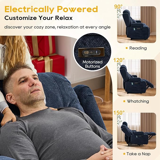 IPKIG 54" Power Reclining Loveseat Sofa, Electric Home Theater Seating with 4 Colors Ambient Lighting/USB Ports/Cup Holders for Living Room, Bedroom, Home, RVs (Navy Blue, 2 Seater)