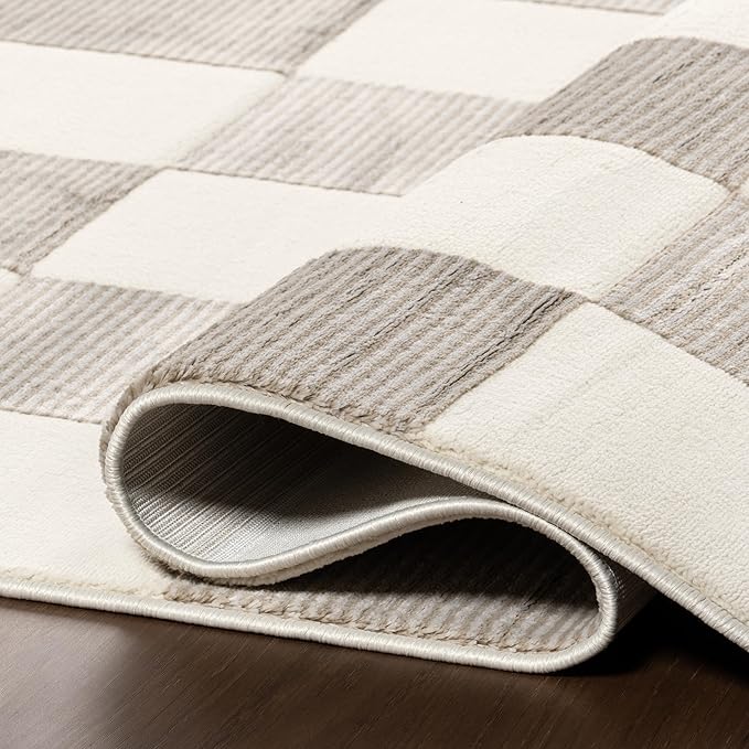 Nuloom Zhuri Checkered 2' x 8' Machine Washable Runner Rug for Living Room Bedroom Dining Room Entryway Hallway, Cream