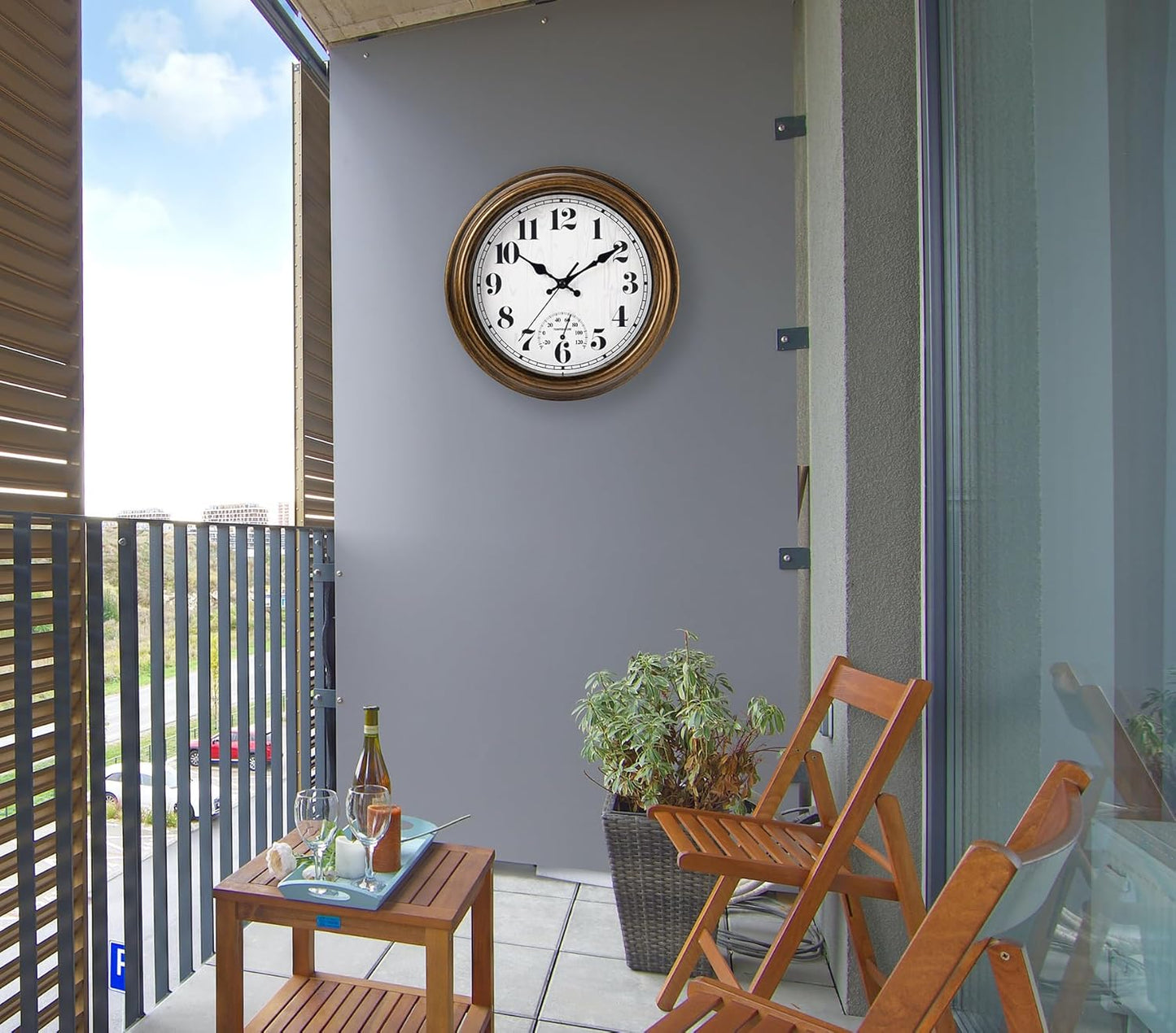 45MinST 12 Inch Indoor/Outdoor Retro Round Waterproof Wall Clock with Thermometer, Silent Non-Ticking Battery Operated Quality Quartz Wall Clock Home/Patio Decor(Bronze)