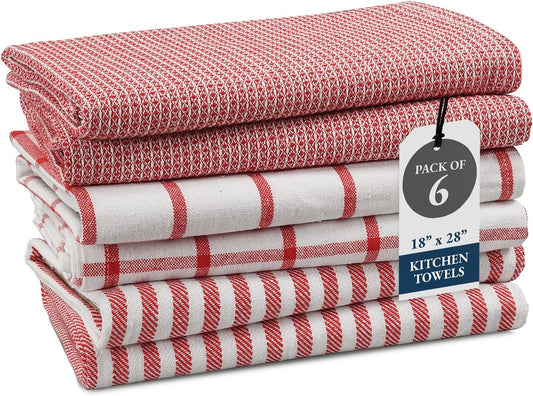 LANE LINEN 100% Cotton Kitchen Towels Set, 6-Pack – Premium, Absorbent, Quick-Drying Dish Towels, Tea Towels, 18" x 28" - Red