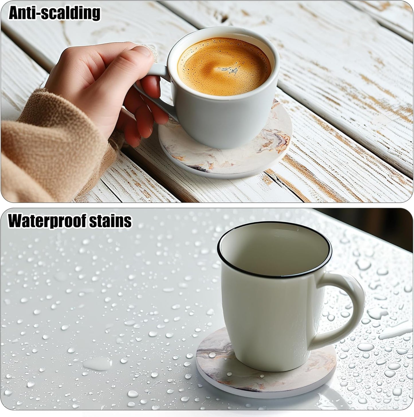 Coasters for Drinks Set of 8, Absorbent Abstract Sand Marble with Metal Golden Holder, Ceramic Coaster Set Cup Mat for Home Decor, Bar, Kitchen, Party