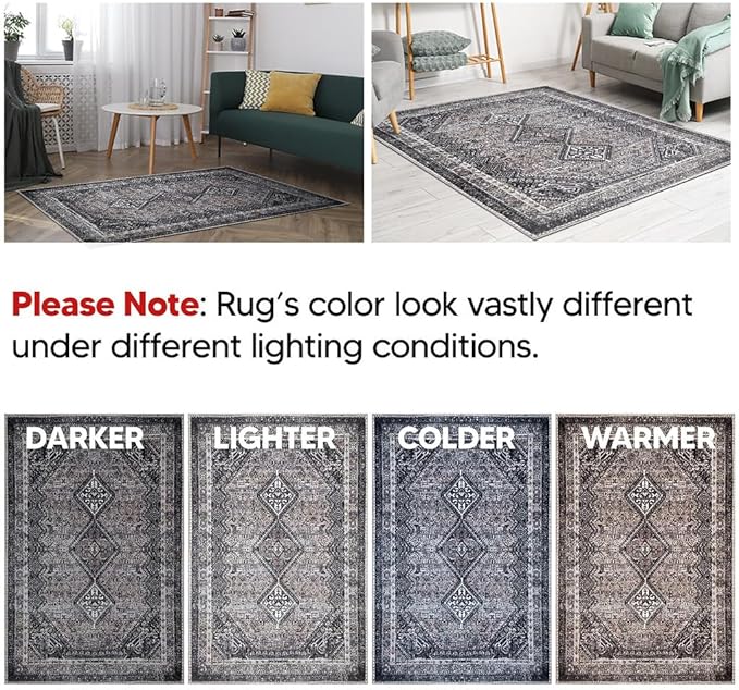 Keen Home Design 9x12 Rug - Machine Washable Area Rug with Non-Slip Backing, Ideal for Living Room, Dining Room, Bedroom - Vintage, Easy Clean, Durable, Low Pile Rug - (9' x 12')