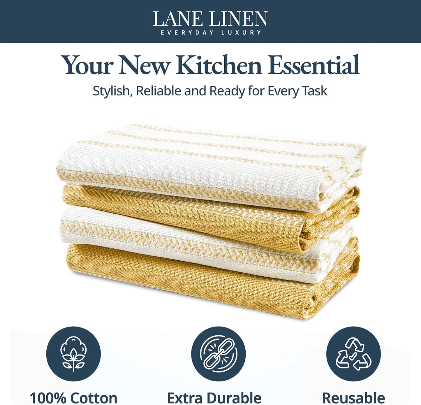 LANE LINEN Kitchen Towels Set - Pack of 4 Cotton Dish Towels for Drying Dishes, 18”x 28”, Absorbent Tea Towels, Quick Drying Kitchen Towel Set - Lemon Yellow