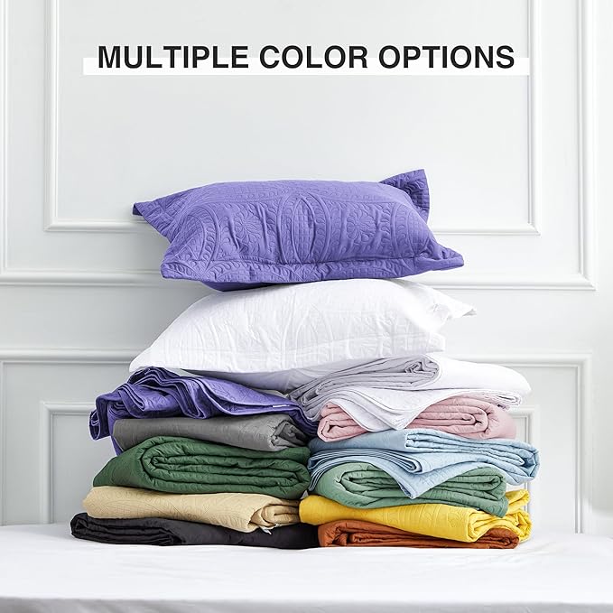 Love's cabin California King Size Quilt Bedding Set Deep Purple Bedspreads - Cal King Summer Lightweight Bedspread Comforter - Coin Pattern Coverlet for All Season - 3 Pieces (1 Quilt, 2 Pillow Shams)