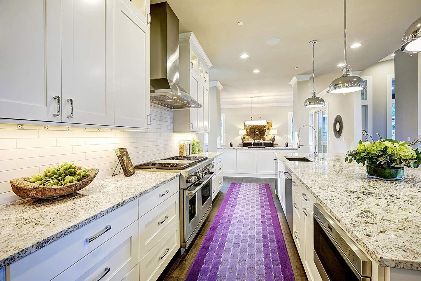 Custom Length Hallway Runner Rug,Slip Resistant,Checkered Lilac, 26 Inch X 3 feet, Doormat, Sold and Priced Per Foot