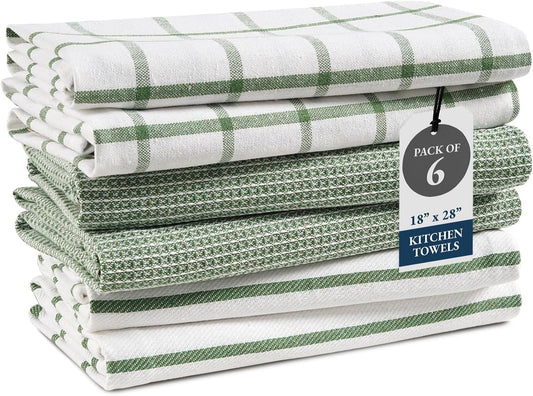 LANE LINEN Cotton Kitchen Towels Set, 6-Pack – Absorbent, Quick-Drying Dish Towels, 18" x 28", Premium Hand and Tea Towels - Olive