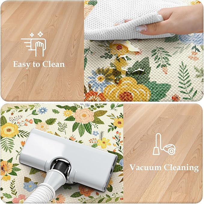 KIMODE Kitchen Mats for Floor Anti Fatigue, Beige Boho Kitchen Rugs Non Slip, Padded Kitchen Floor Mats, Memory Foam Kitchen Mats Cushioned, Standing Desk Mat for Laundry Office Sink 17"x47"+17"x29"