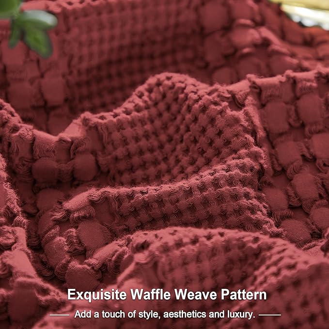 PHF Waffle Weave Euro Pillow Shams, 2 Pack 100% Cotton Pillow Covers 26x26 Inches for Decor, No Insert, Luxury Aesthetic Euro Pillow Cases for Bedroom Decor, Wine Red
