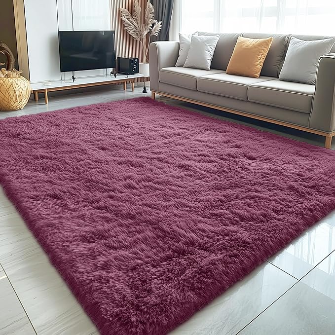 OLANLY 5x8 Machine Washable Large Area Rugs for Living Room, Bedroom, Soft Fluffy Shaggy Bedside Rug, Indoor Floor Carpet for Kids Girls and Boys, Dorms, Nursery, Home Decor Aesthetic, Burgundy
