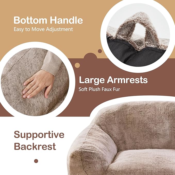Homguava Bean Bag Chair Bean Bag Chairs for Adults Comfy Beanbag Chair with Spacious Design Giant Bean Bag Couch with Armrest Large Bean Bag Chair with Filler for Living Room Bedroom (Khaki)
