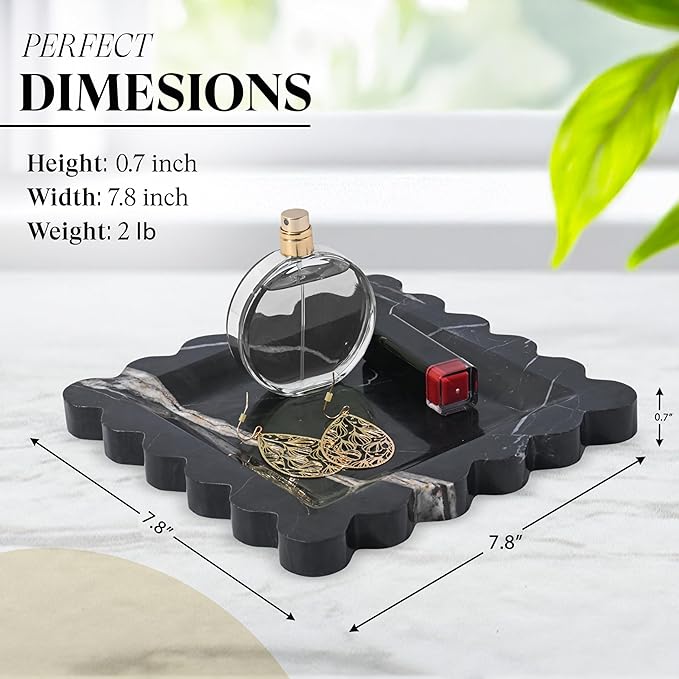 Marble Home Accessory Tray, Elegantly Designed Multi-Purpose Tray, Decorative and Versatile for Living Room, Bathroom, Office, Kitchen (Black Marquina)
