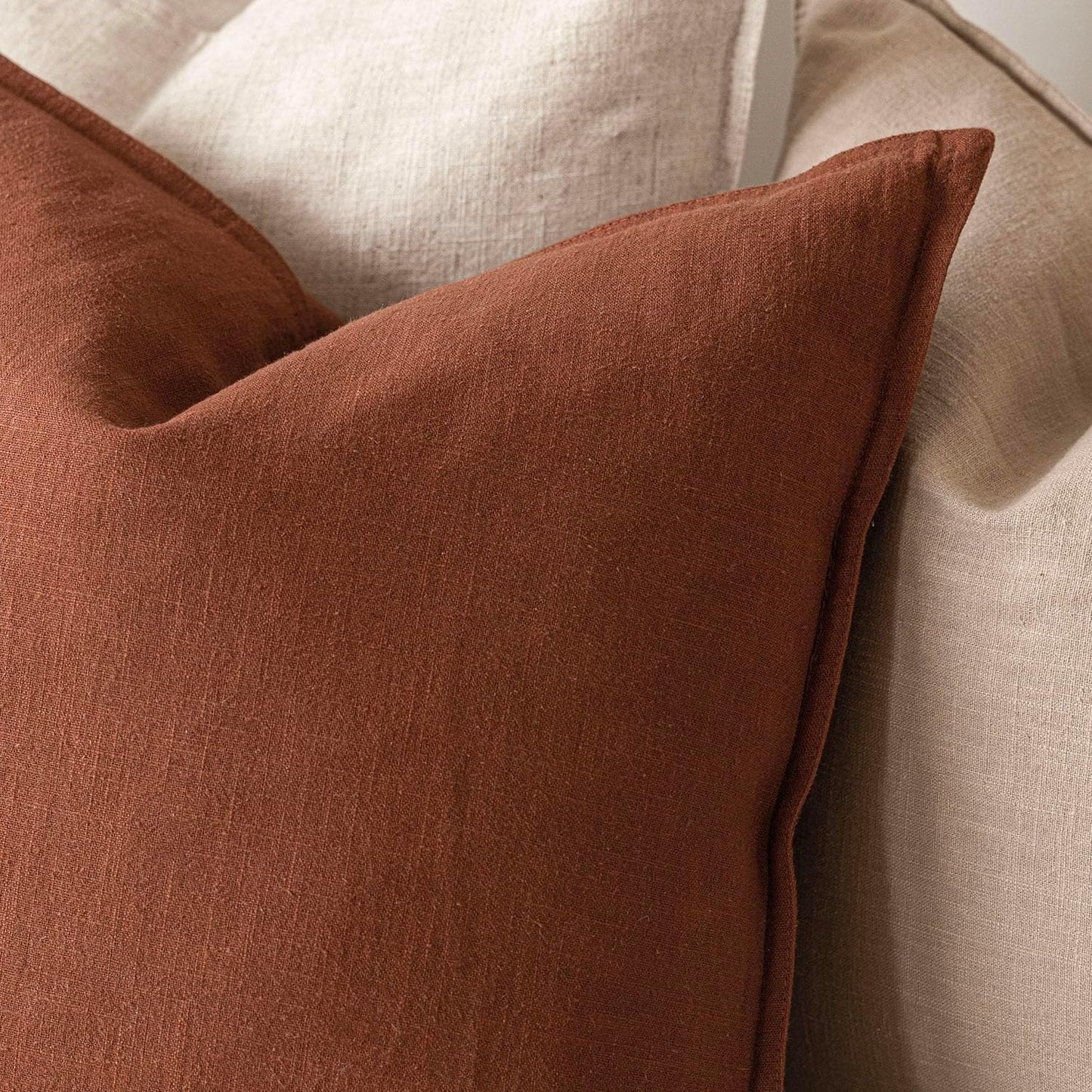 Foindtower Pack of 2, Decorative Linen Soild Throw Pillow Covers Soft Accent Cushion Case Farmhouse Neutral Pillowcase for Chair Couch Sofa Bedroom Living Room Home Decor 22 x 22 Inch Fall Rust Orange