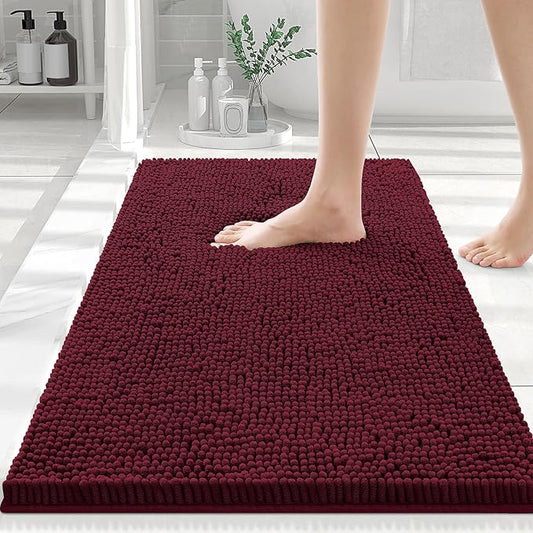 Smiry Luxury Chenille Bathroom Rugs 30x20, Extra Soft and Absorbent Shaggy Bath Mat, Machine Washable, Non-Slip Plush Carpet Runner for Tub, Shower, and Floor, Home Decor Accessories, Burgundy