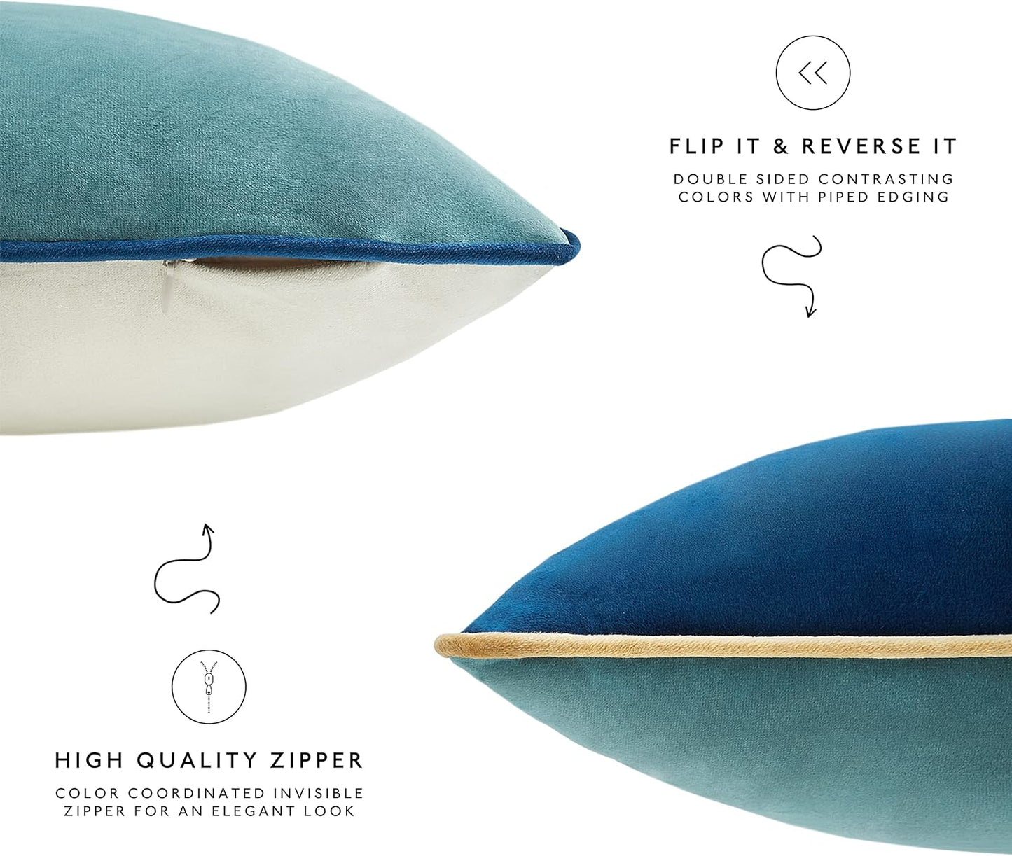 MONDAY MOOSE Decorative Throw Pillow Covers Cushion Cases, Set of 4 Soft Velvet Modern Double-Sided Designs, Mix and Match for Home Decor, Pillow Inserts Not Included (12x20 inch, Blue/Beige)