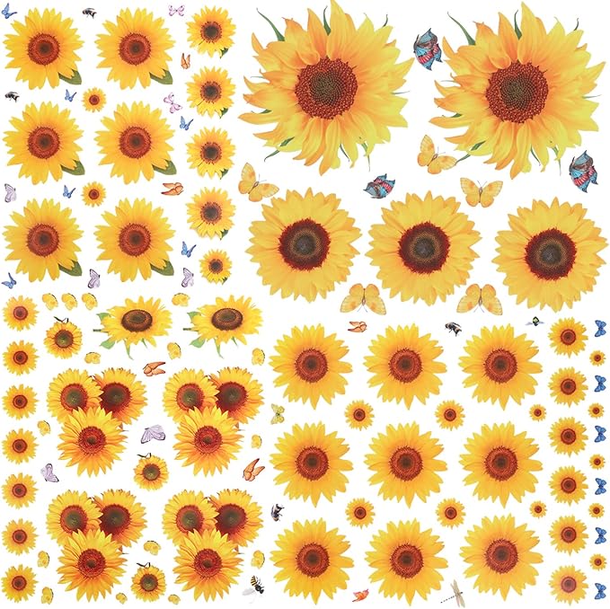 135 Pcs Sunflower Wall Sticker, Removable 3D Waterproof Decor for Kids, Mother's Day, Bathroom, Kitchen - Decorative Decals