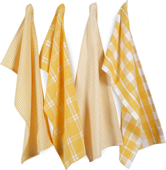 LANE LINEN 100% Cotton Kitchen Dish Cloths, Ultra Soft Absorbent Quick Drying Dish Towels, Multiweave Wash Cloths Dish Towel Sets, 13x28 Inches, 4 Pack - Yellow