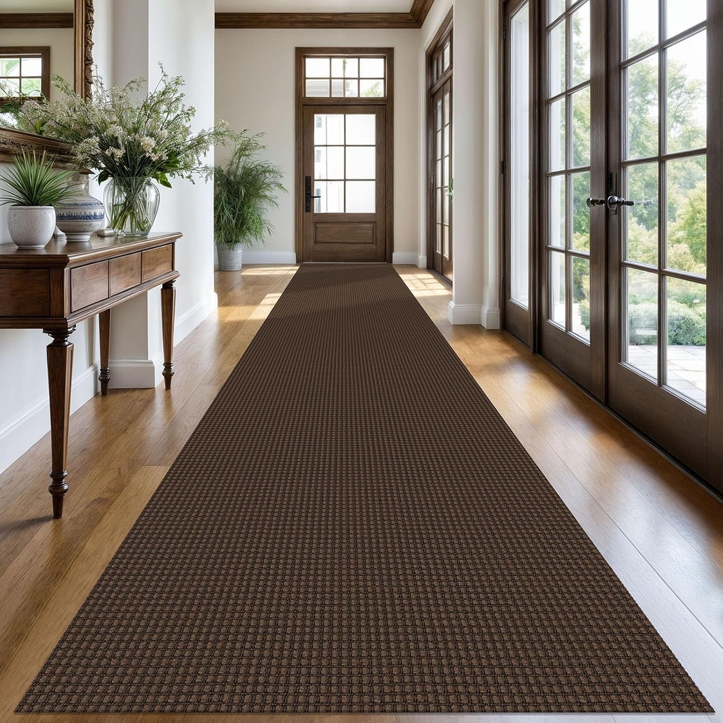 KOZYFLY Extra Long Runners for Hallways 3x20 ft Washable Kitchen Runner Non Slip Rubber Backed Hallway Rug Cotton Entryway Runner Rug Floor Carpet for Indoor Hall, Kitchen, Stair, Reddish Brown/Coffee