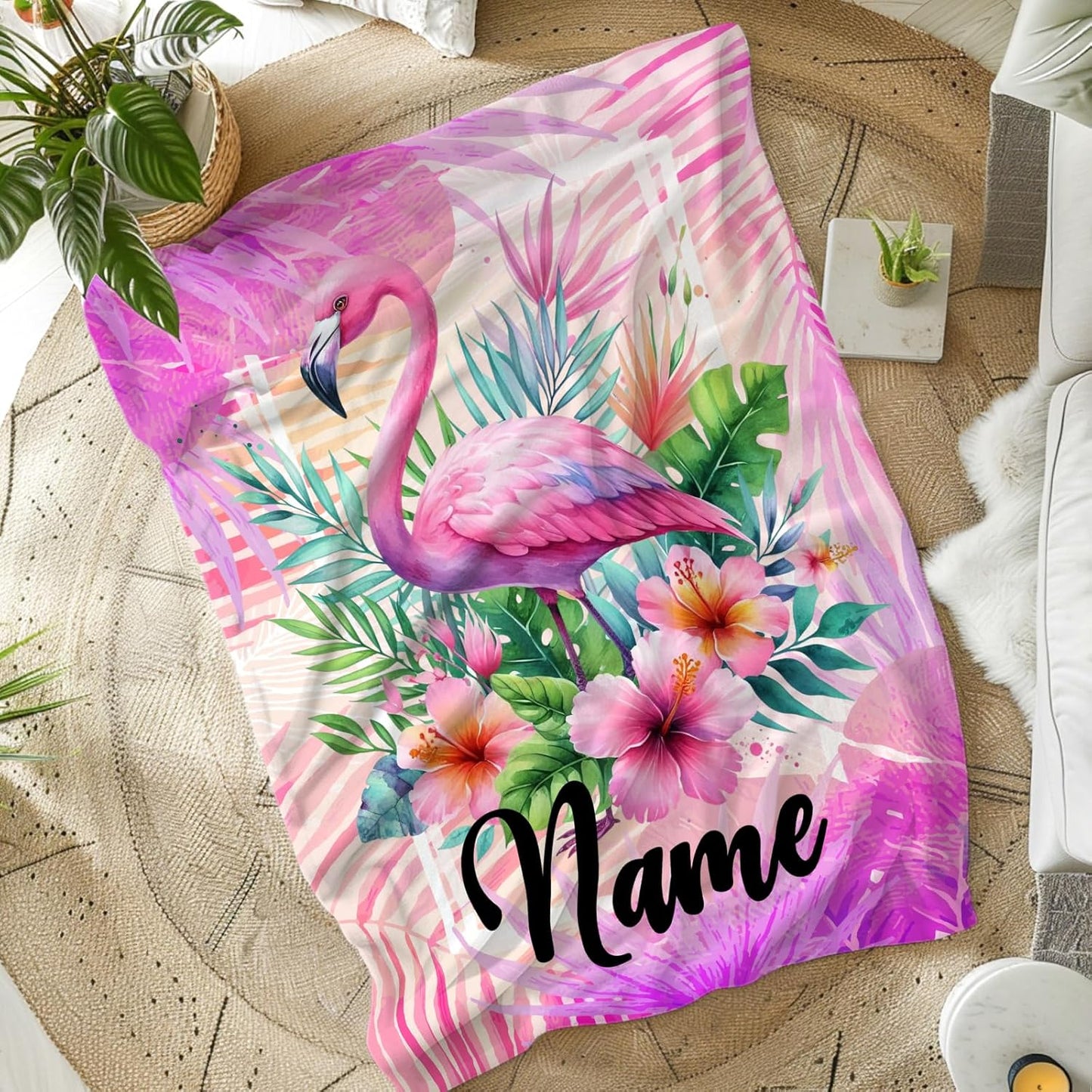 Kids Blanket for Girls Adults Personalized Flamingo Blanket for Gift, Custom Cute Warm Cozy Throw for Living Room Bed Sofa Camping