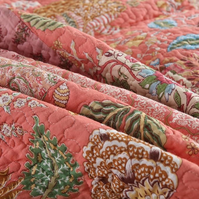 NEWLAKE Cotton Patchwork Bedspread, 3-Piece Bedding Quilt Set with Real Stitched Embroidery, Reversible Matelasse Bed Coverlet Set,Bohemian Floral,California King Size