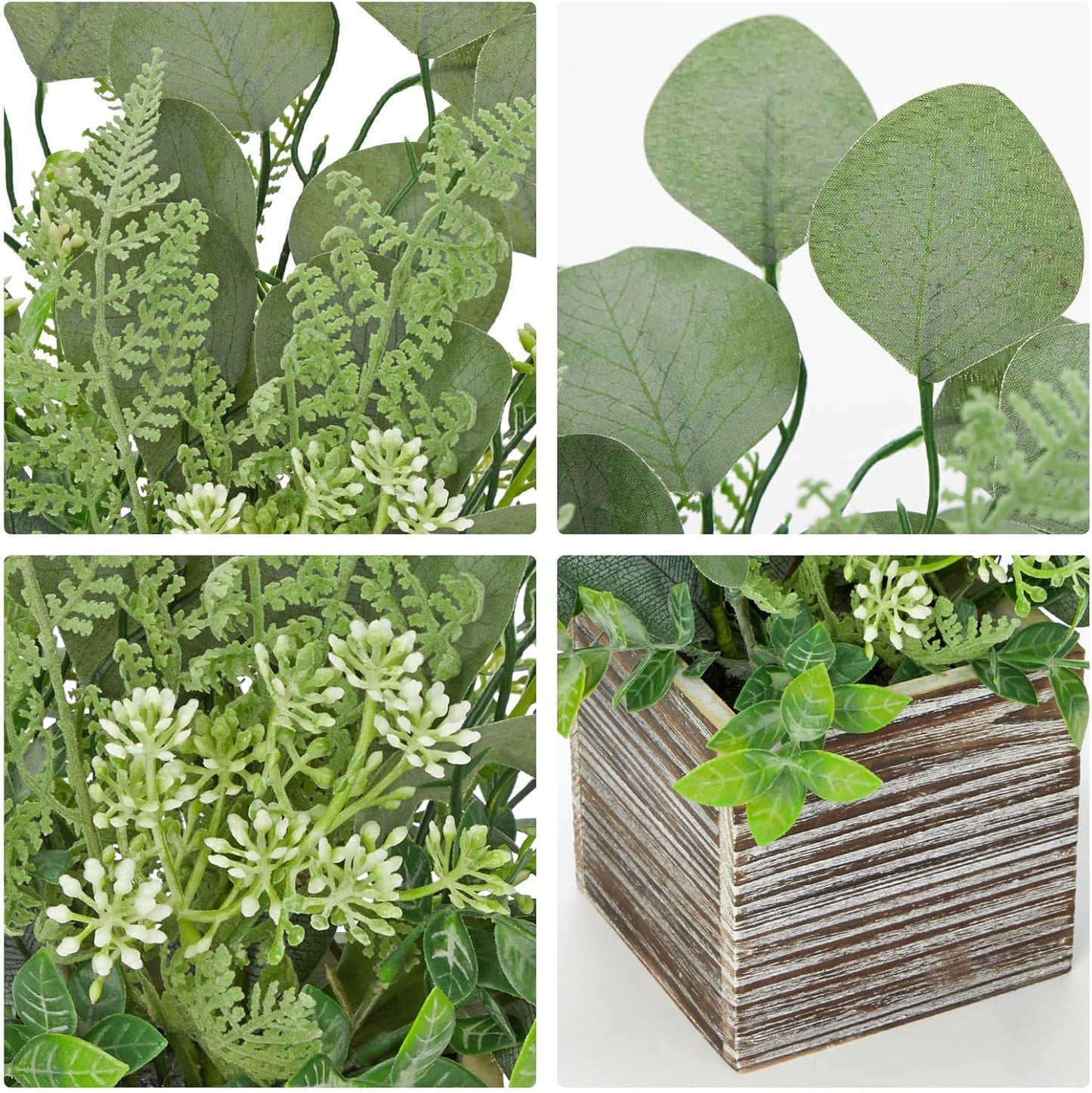 Hollyone Artificial Eucalyptus Plant in Rustic Wood Planter 14" Faux Eucalyptus Fern Greenery Arrangement Potted Plant Centerpiece for Farmhouse Home Indoor Wedding Table Mantel Shelf Kitchen Decor