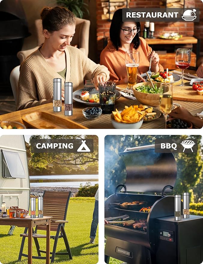 innhom Electric Salt Grinder Pepper Grinder Battery Operated Stainless Steel Pepper Mill Automatic Salt and Pepper Grinder with Adjustable Coarseness, 1 Pack