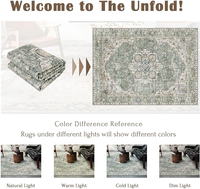 Runner Rugs for Hallway 2.5x10ft - Long Non-Slip Sage Green Washable Boho Runner Rug Low Pile Stain Resistant Soft Vintage Oriental Carpet for Kitchen Living Room Indoor Entryway Bedroom