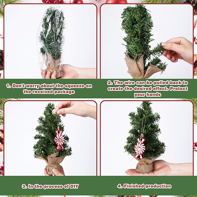 Yinder Tabletop 12 Pcs Mini Christmas Tree 7.87 Inch Artificial Mini Xmas Miniature Pine Christmas Tree with Linen Base for Xmas Holiday Decorations Indoor Home Kitchen Dining Table