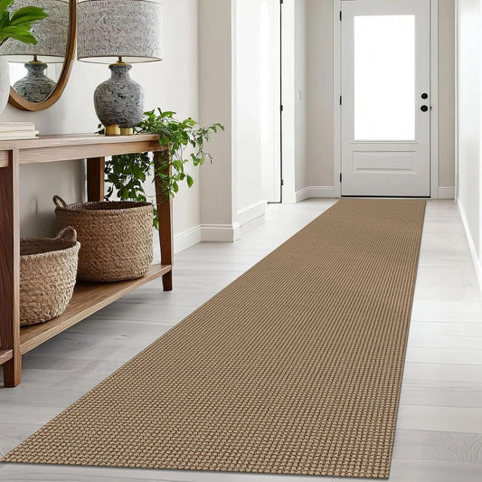 IOHOUZE Washable Exrea Long Hallway Runner Rug 2.6x16 Rubber Backed Kitchen Runner Entryway Runner Indoor, Woven Rugs Floor Carpet for Kitchen Hall Entryway Stair, Orange/Tan/Brown
