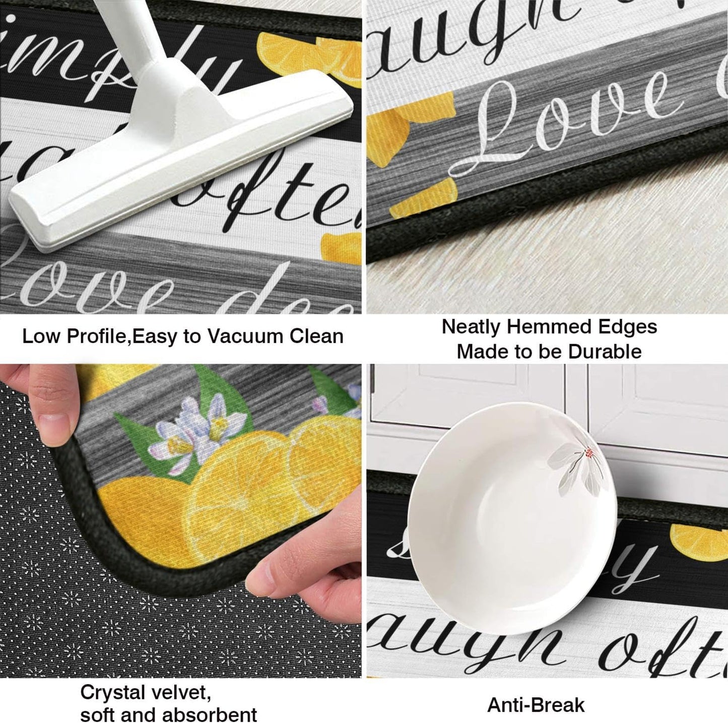 2 Pieces Lemon Kitchen Decor Rug Set, Washable Non-Slip Kitchen Sink Mats, Indoor Laundry Room Runner Area Carpet Farmhouse Style Decoration 17"x47"+17"x30"