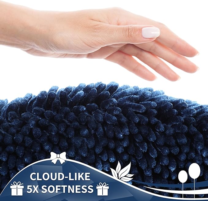 Yimobra Toilet Rugs U Shaped Washable, Extra Thick Soft Absorbent Chenille Contour Bathroom Rugs for Toilet 24x20 Inch, Quick Dry Non Slip Toilet Mat for Bath Floor, Navy Blue