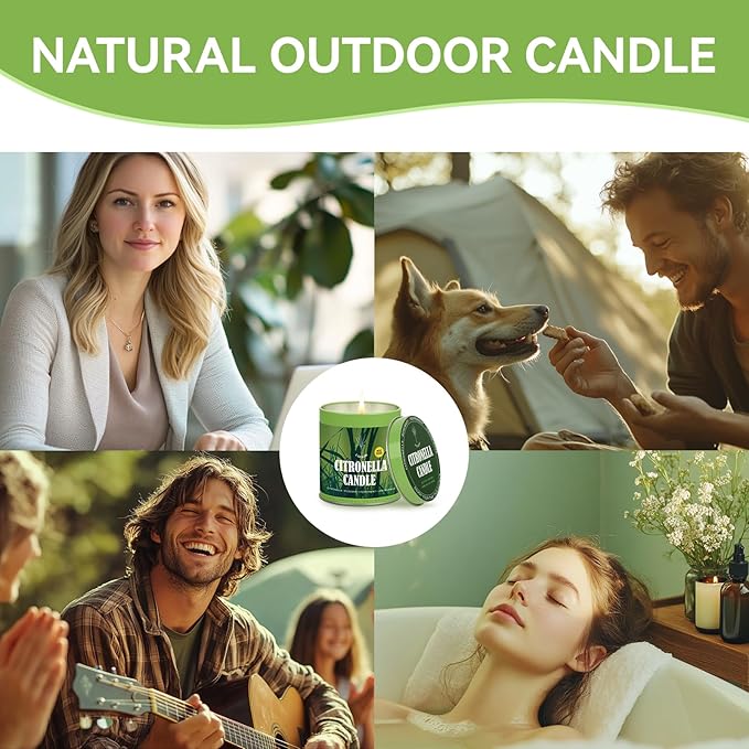 36oz Citronella Candles Outdoor Set, 4Pack Jar Candle for Patio Camping Backyard Picnic, Scented Candle Gifts Set for Men Women, Bug Non Toxic Mosquito Candles Repellent Garden Decor Camping Essential