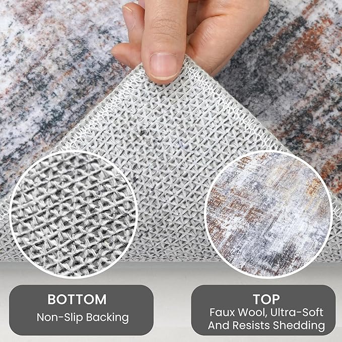 IOHOUZE Abstract Runner Rug 2x8 Ft Washable Runners for Hallways, Non Slip Kitchen Runner Soft Printed Faux Wool Entryway Runner Indoor, Modern Abstract Floor Carpet for Hall Bedroom, Orange Grey