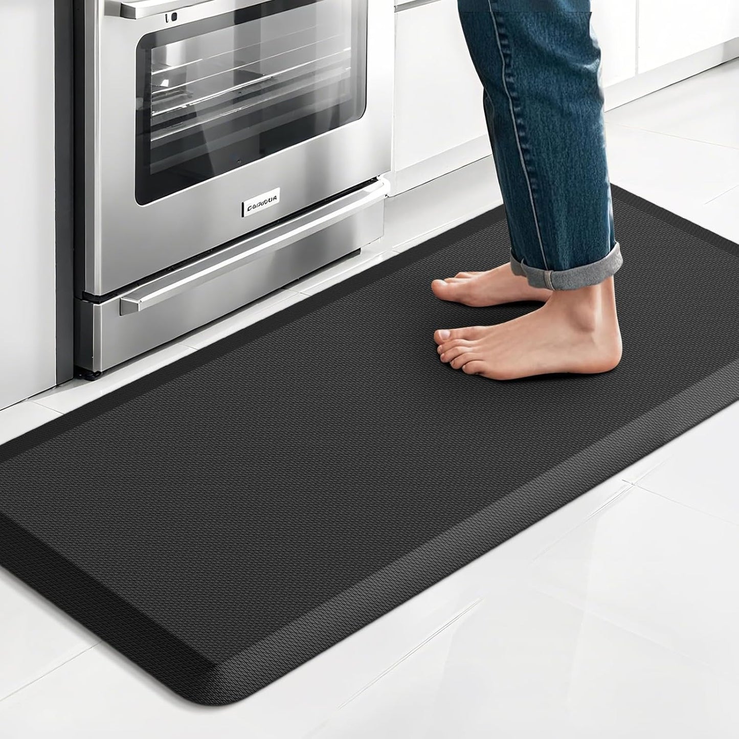 Kitchen Mat, Cushioned Thick Floor Comfort Mat, with Non-Slip Bottom, Waterproof & Stain Resistant & Easy Clean, Standing Desk Mat for Kitchen, Sink, Office (17.3''x39'', Black)