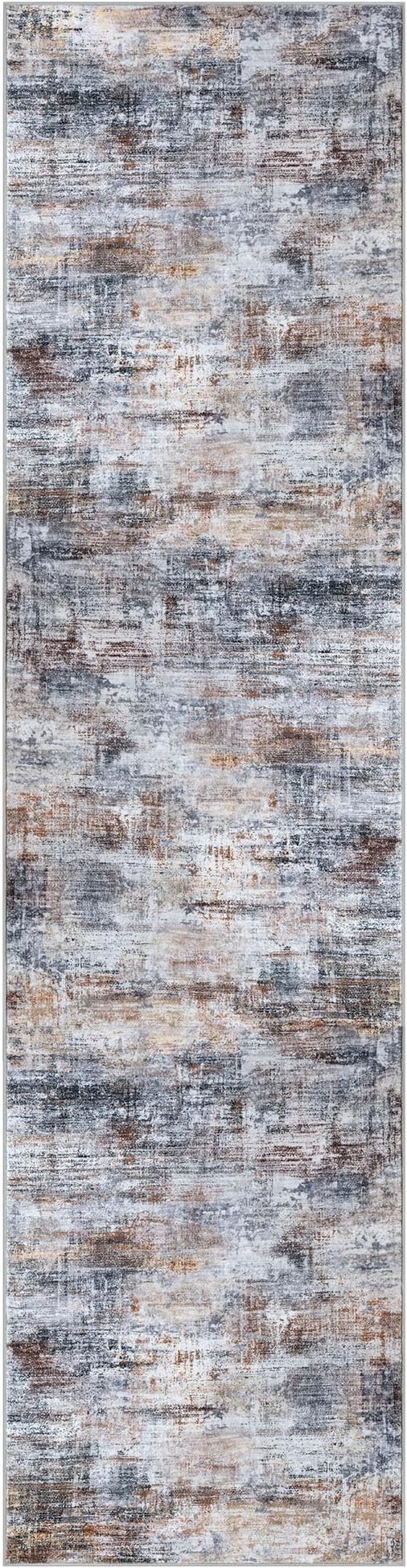IOHOUZE Abstract Runner Rug 2x8 Ft Washable Runners for Hallways, Non Slip Kitchen Runner Soft Printed Faux Wool Entryway Runner Indoor, Modern Abstract Floor Carpet for Hall Bedroom, Orange Grey