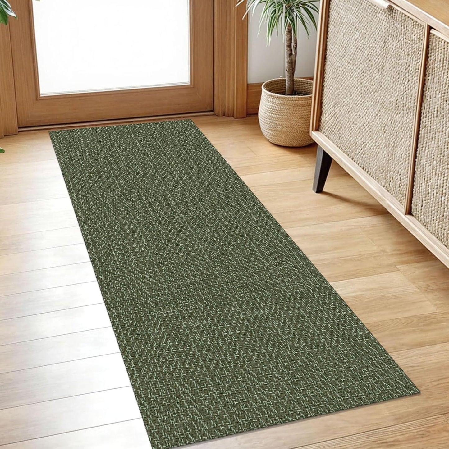 IOHOUZE Washable Runner Rug 2x5 Non Slip Runners for Hallways Entryway Runner Indoor, Kitchen Throw Rug Woven Cotton Floor Carpet for Hall Entrance Bedroom, Olive Green/Dusty Green